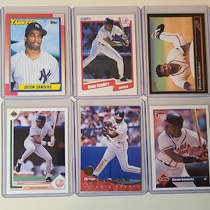 Deion Sanders 6 Baseball Card lot with 1990 Rookies, Fleer, Topps, Leaf, Upper Deck, Donruss bild 1