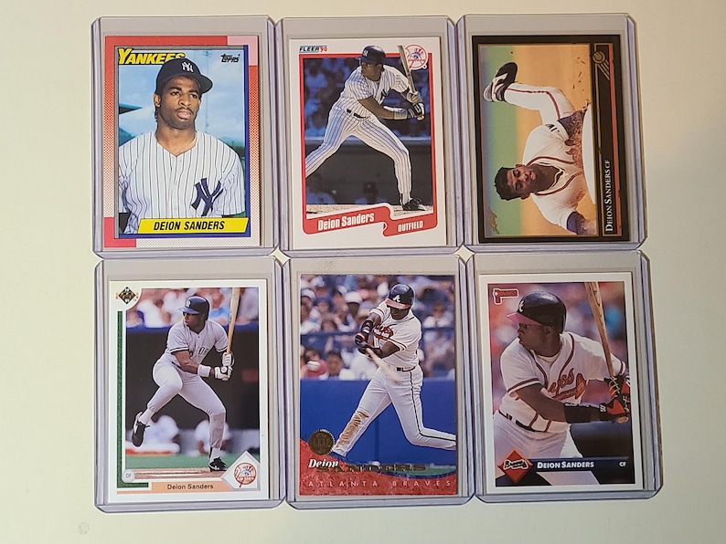 Deion Sanders 6 Baseball Card lot with 1990 Rookies, Fleer, Topps, Leaf, Upper Deck, Donruss bild 1