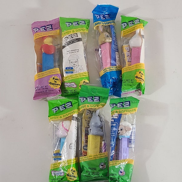7 PEZ Easter Characters, Easter Bunny, Easter Egg, Lamb/Sheep (Brand New and Sealed)