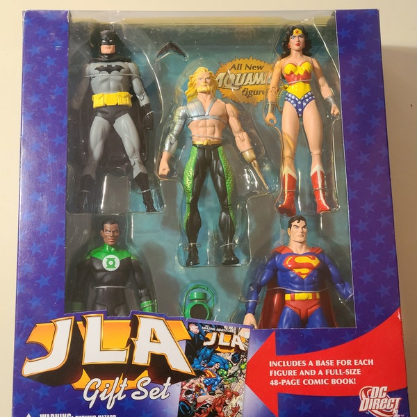 Gerechtigkeit League of America JLA: 5 Actionfiguren Geschenkset von DC Direct + 48 Seiten Comic, brandneu & versiegelt