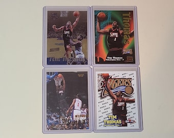 Lote de 4 tarjetas de baloncesto de Tim Thomas de la temporada 1997/98, de novatos, Topps, Fleer y Hoops.