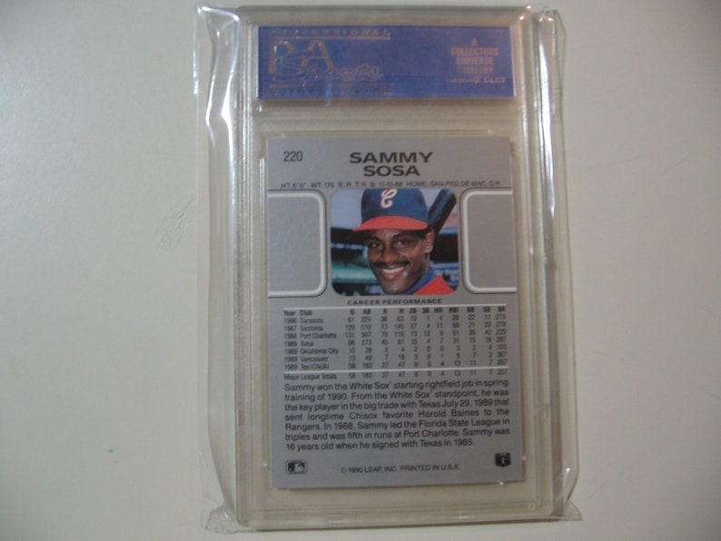 1990 Leaf Sammy Sosa RC Rookie Baseball Card graded PSA 9 Mint