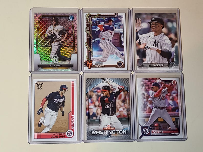 Juan Soto 6 Baseball Card lot Bowman Chrome, Topps Stadium Club, National Card Day image 1