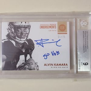 Alvin Kamara 2017 Panini Encased Rookie Endorsements RC Rookie AUTO Autograph Football Card #ed 21/75 graded BGS 9 Mint