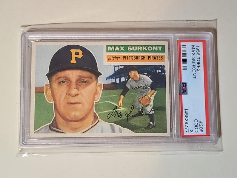 Max Surkont 1956 Topps Baseball Card graded PSA 2 Good immagine 1