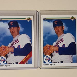 Nolan Ryan 1990 Upper Deck #734 with and without Stripe Baseball Cards
