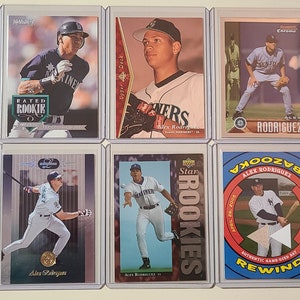 Alex Rodriguez 6 Baseball Card lot with 1994 Upper Deck Rookie, Bazooka Relic Bat, Donruss Rated Rookie