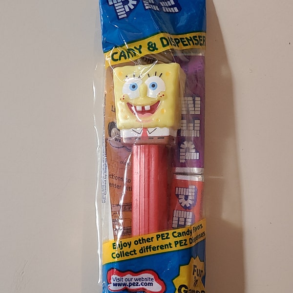 PEZ: Spongebob Squarepants, blue pack, red stick/stem (Brand New and Sealed)