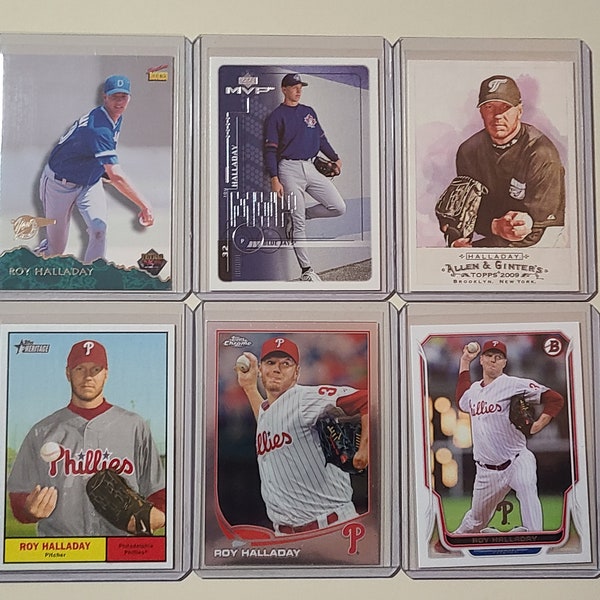 Roy Halladay 6 Baseball Card lot Topps Chrome, Topps Heritage, 1995 Signature Rookies, Upper Deck MVP