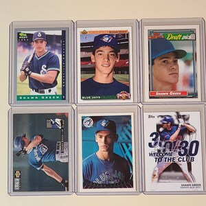 Shawn Green 6 Baseball Card lot with 1992 Rookies, Topps, Upper Deck, Classic