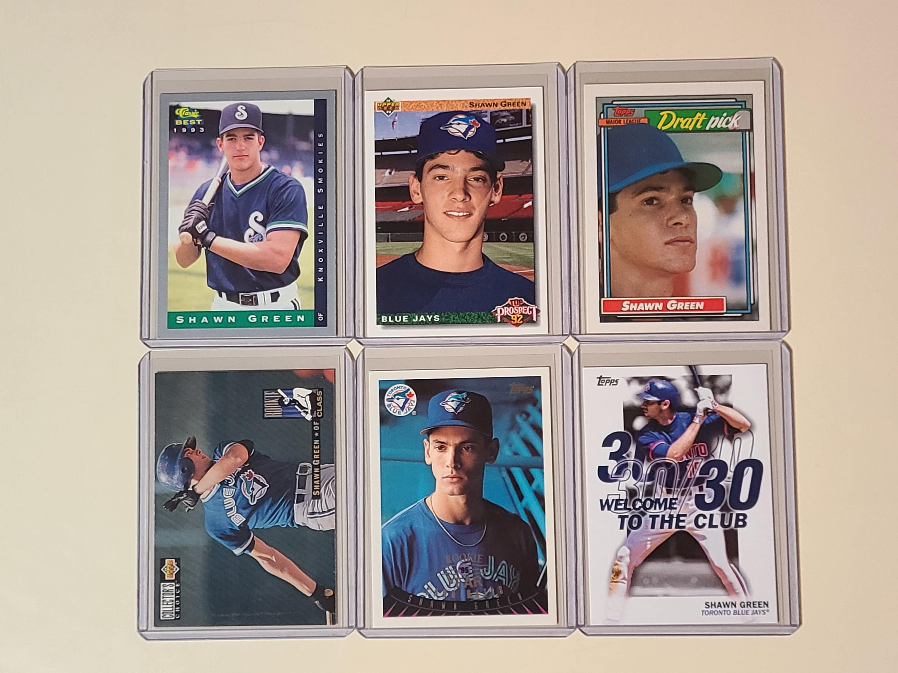 Shawn Green 6 Baseball Card Lot With 1992 Rookies, Topps, Upper