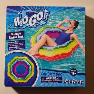 H2O Go! inflatable Adult Rainbow Ribbon Swim Ring Tube Float by Bestway for ages 12+ (Brand New Sealed