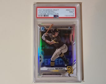 Jackson Merrill 2021 Bowman Chrome Refractor 1st Prospects Rookie Baseball Card graded PSA 9 Mint