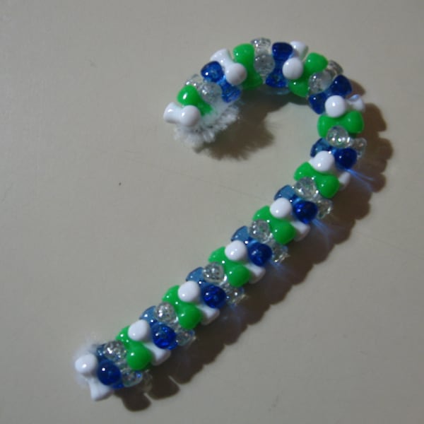 3.5" Candy Cane: Beaded Ornament (Seattle Seahawks colors B) NEW handmade