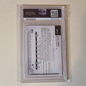 May include: A baseball card of Aaron Judge, New York Yankees outfielder, encased in a clear protective holder. The card features the Topps logo and MLB-15. The holder has a PSA label with a barcode and serial number.