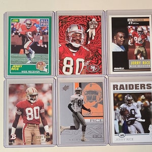 Jerry Rice 6 Football Card Lot Score, Pacific, Pinnacle, SPx, Topps