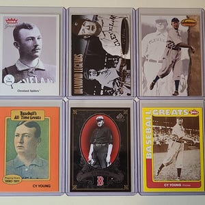 Cy Young 6 Baseball Card lot Fleer, Upper Deck, Swell