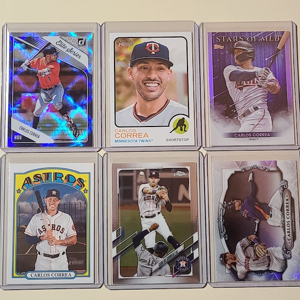 Carlos Correa 6 Baseball Card lot Topps Chrome, Bowman Sterling, #ed Donruss Elite