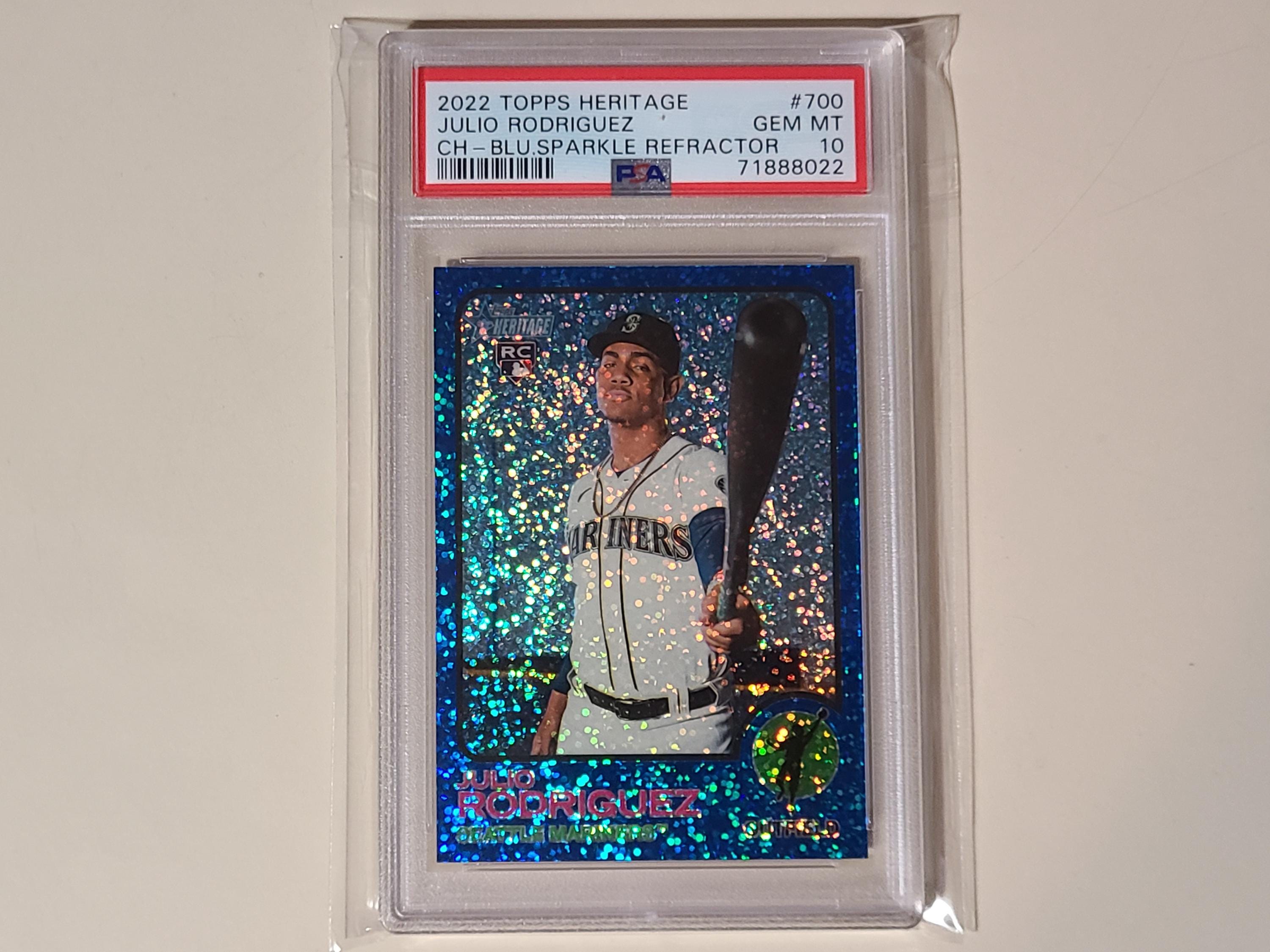 Julio Rodriguez 2022 Topps Heritage Chrome Blue Sparkle