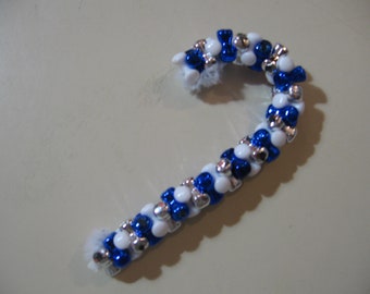 3.5" Candy Cane: Beaded Ornament (Dallas Cowboys colors A) NEW handmade