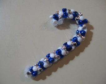 3.5&quot; Candy Cane: Beaded Ornament (Dallas Cowboys colors A) NEW handmade