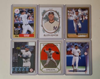 Derek Jeter 6 Baseball Card lot Topps, Allen & Ginter, Upper Deck, Leaf