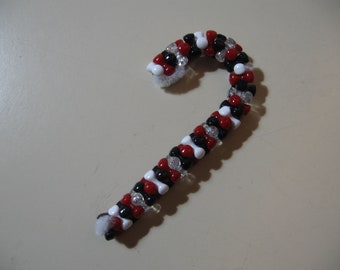 Bastoncino di zucchero da 3,5": ornamento con perline (colori Atlanta Falcons B) NUOVO fatto a mano