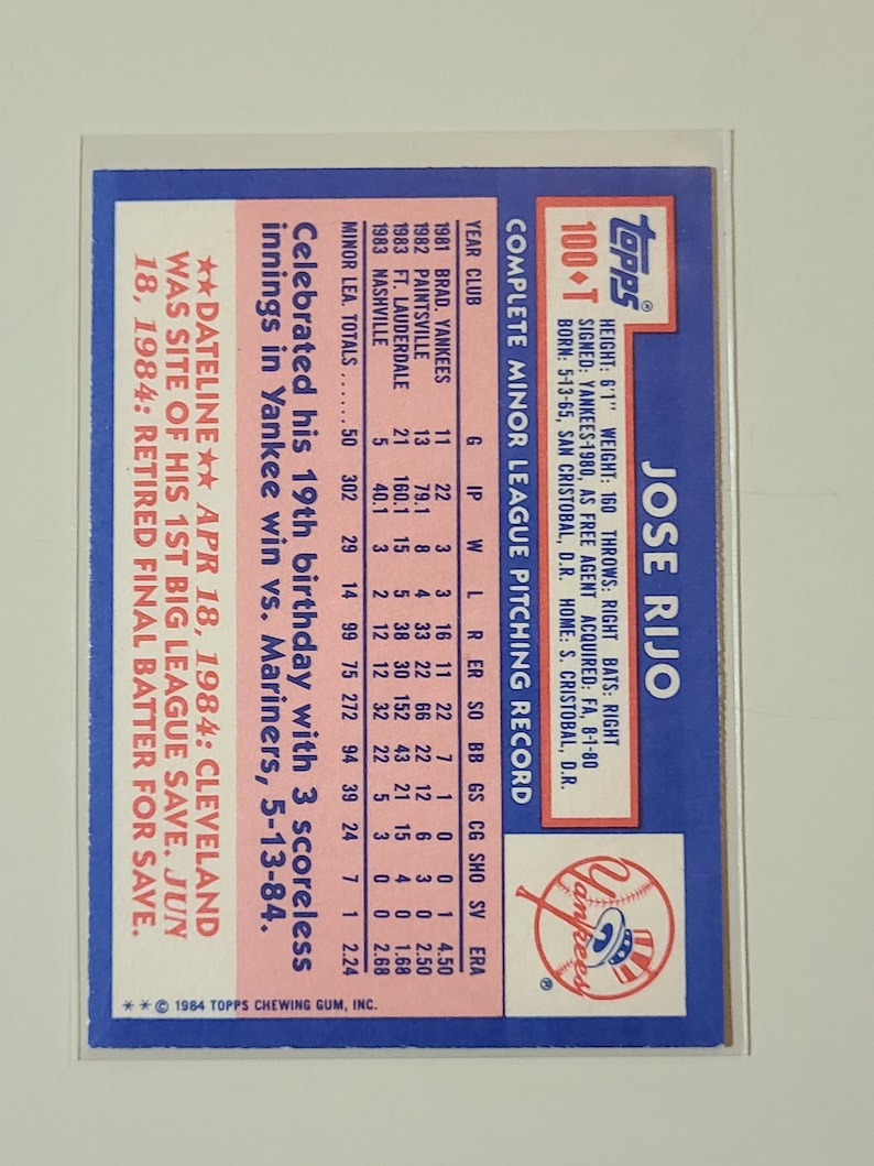 1984 Topps Traded Jose Rijo RC Rookie Baseball Card