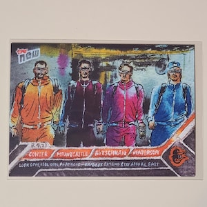 May include: A digital illustration of four men wearing colorful tracksuits and standing in a row. The text "the now" is in the top left corner. The text "COWSER MOUNECASTLE AUTSCHMANNENDERSON" is below the men. The text "LOOK GOOD, FEEL GOOD, PLAYGOOD-RIDEES EXTEND STAY ATOPAL EAST" is below the names.