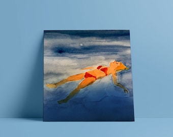 Peace | Relaxing in the Ocean | Open Water Swim | Peaceful Moment | Beach House Decor | Gouache Illustration