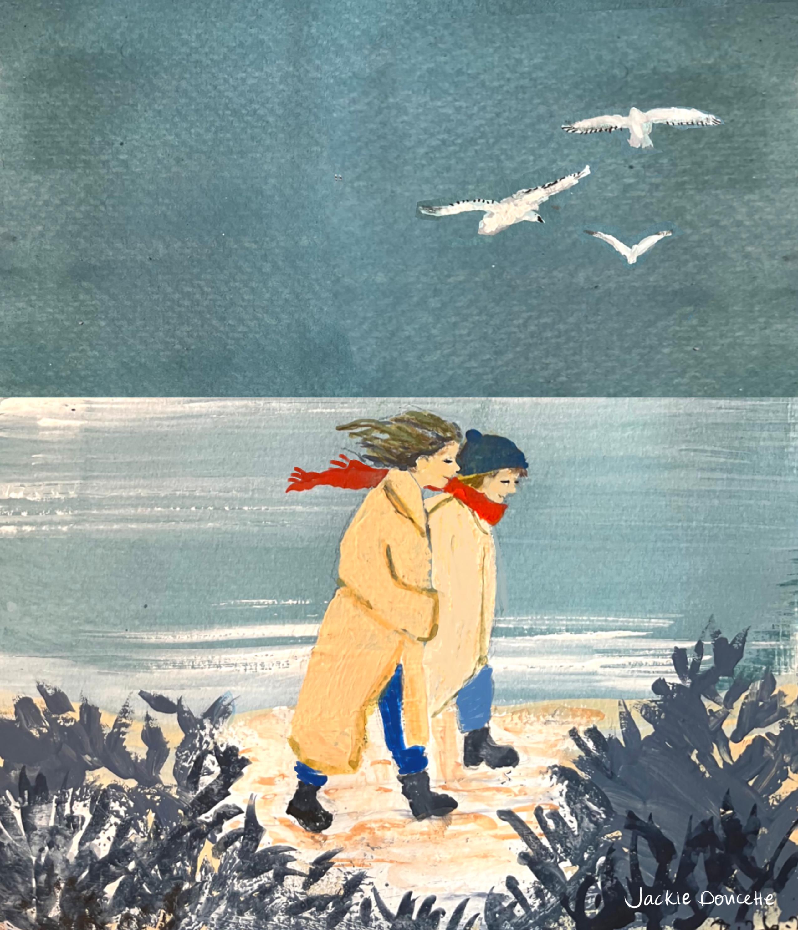 Beach Walk | PNW Beach | Friends at the Beach | Beach House Art | Home Decor | Gouache Illustration