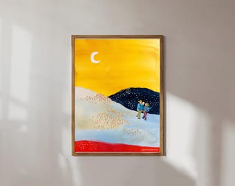 Onward | Abstract Family Art Print | Family in the Mountains | Nursery Art | Home Decor | Gouache Illustration