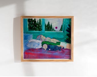 Blood Moon Sleep | Motherhood Art | Mom of Two Art Print | Cosleeping Art Print | Mom Life | Art Print