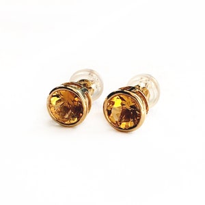 14K gold round citrine gemstone stud earrings