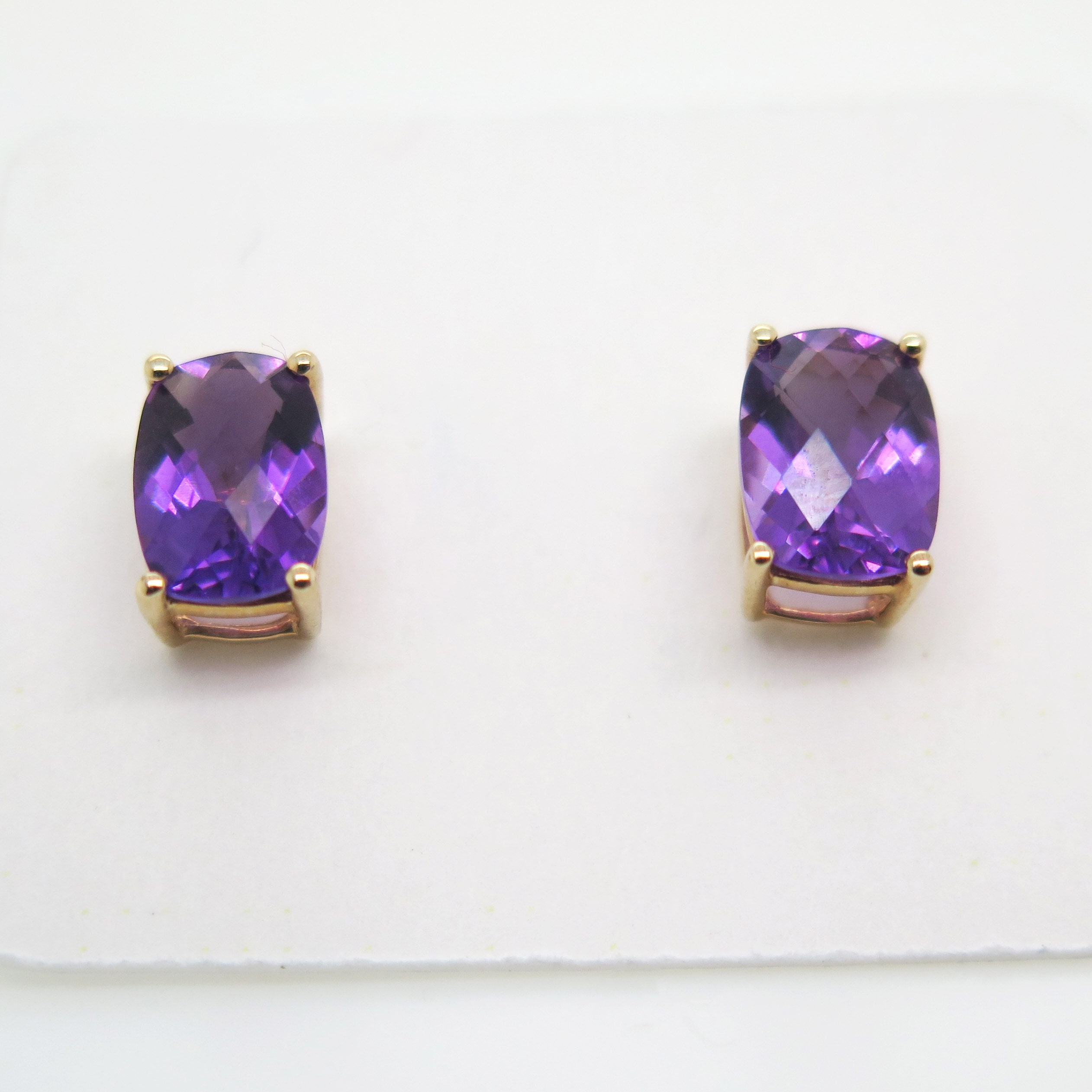 14k gold Amethyst cushion cut gemstone earrings | Etsy
