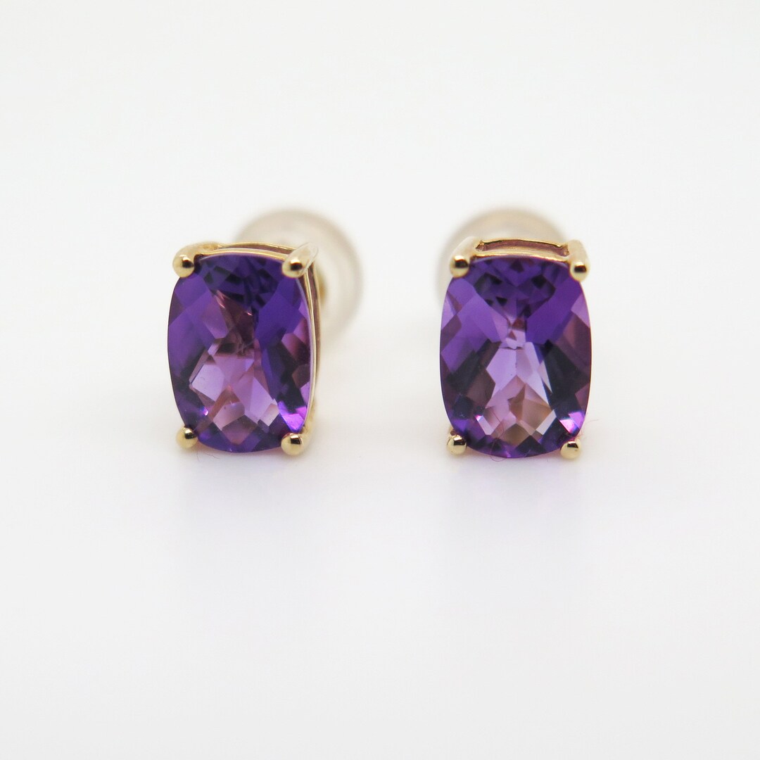 14k Gold Amethyst Cushion Cut Gemstone Earrings - Etsy