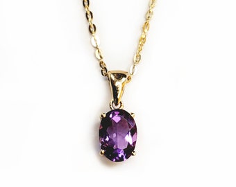 14ct Gold oval amethyst gemstone pendant