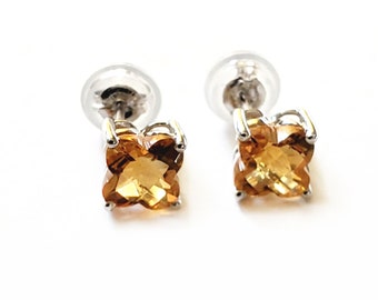 14K White gold Lily cut citrine gemstone earrings