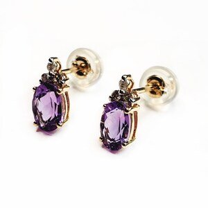 14K Gold and diamond amethyst gemstone earrings