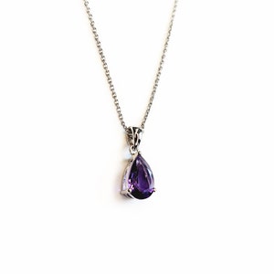 14K White gold Amethyst teardrop gemstone pendant