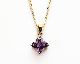 14K Solid gold Amethyst gemstone pendant