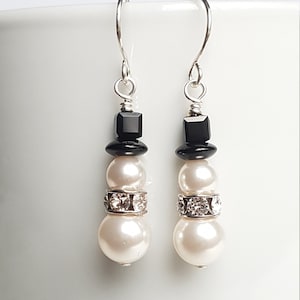 Pearl Snowman Earrings, Holiday Crystal Earrings, Christmas Jewelry for Women, Teen Girl Sterling Silver & Gold Filled Christmas Earrings