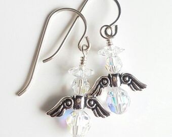 Pendientes de ángel con cristales de Swarovski: joyas navideñas de plata de ley