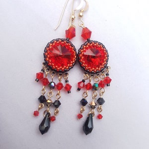 Red Swarovski Crystal Chandelier Earrings: 14K Gold Filled Boho Earrings