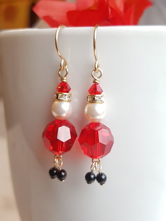 Santa Earrings, Red Clear Swarovski Crystals Christmas Holiday Jewelry