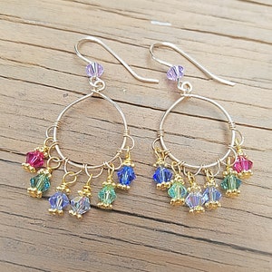 Crystal Chandelier Earrings, 14K Gold Filled Crystal Beaded Hoops, Spring Green, Hot Pink and Blue Wedding Jewelry, Dangle Bridesmaid Gift image 4