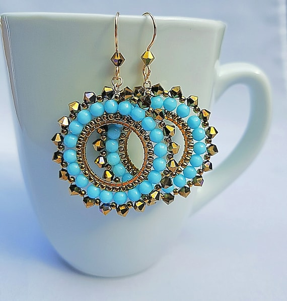 Curved Bronze Earrings Made with Swarovski Crystals 14k Gold-filled Curved Bronze Earrings Made with Swarovski Crystals 14k Gold-filled