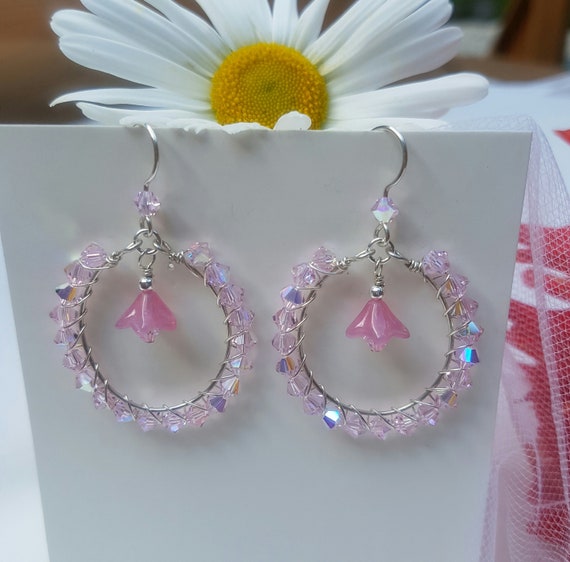 Pink Czech Glass Sterling Silver Dangle Earrings Pink Czech Glass Sterling Silver Dangle Earrings