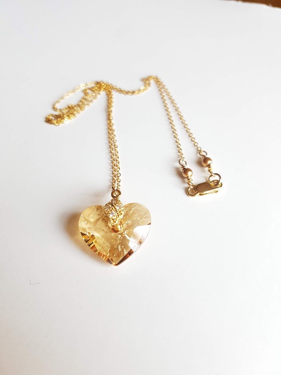 Heart Choker Necklace Made with Golden Crystals 14k Gold-filled Heart Choker Necklace Made with Golden Crystals 14k Gold-filled