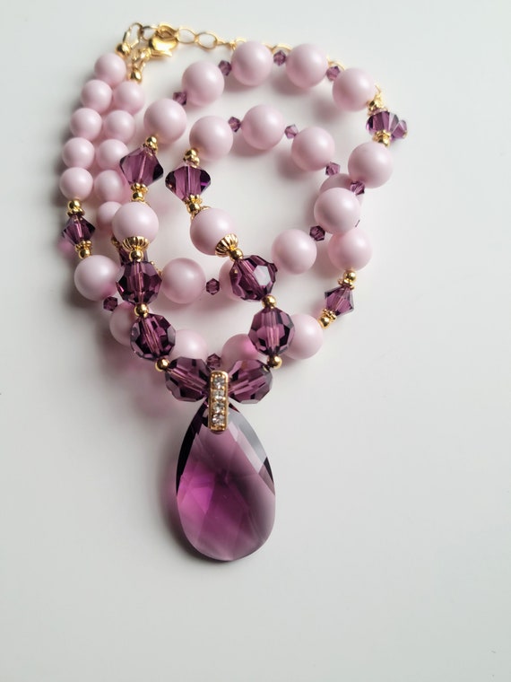 gemstone amethyst swarovski necklace